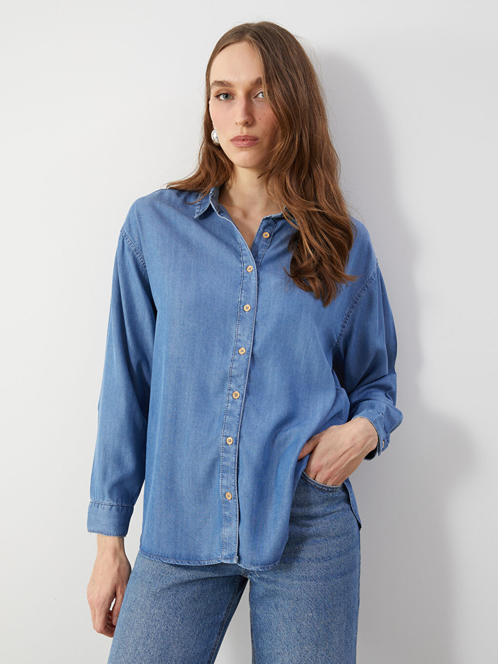 LCW ECO Indigo Oversize Kadın Jean Gömlek