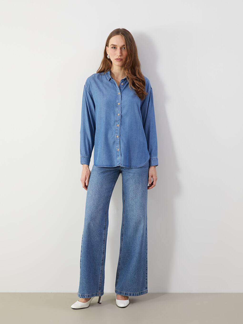 LCW ECO Indigo Oversize Kadın Jean Gömlek - 1