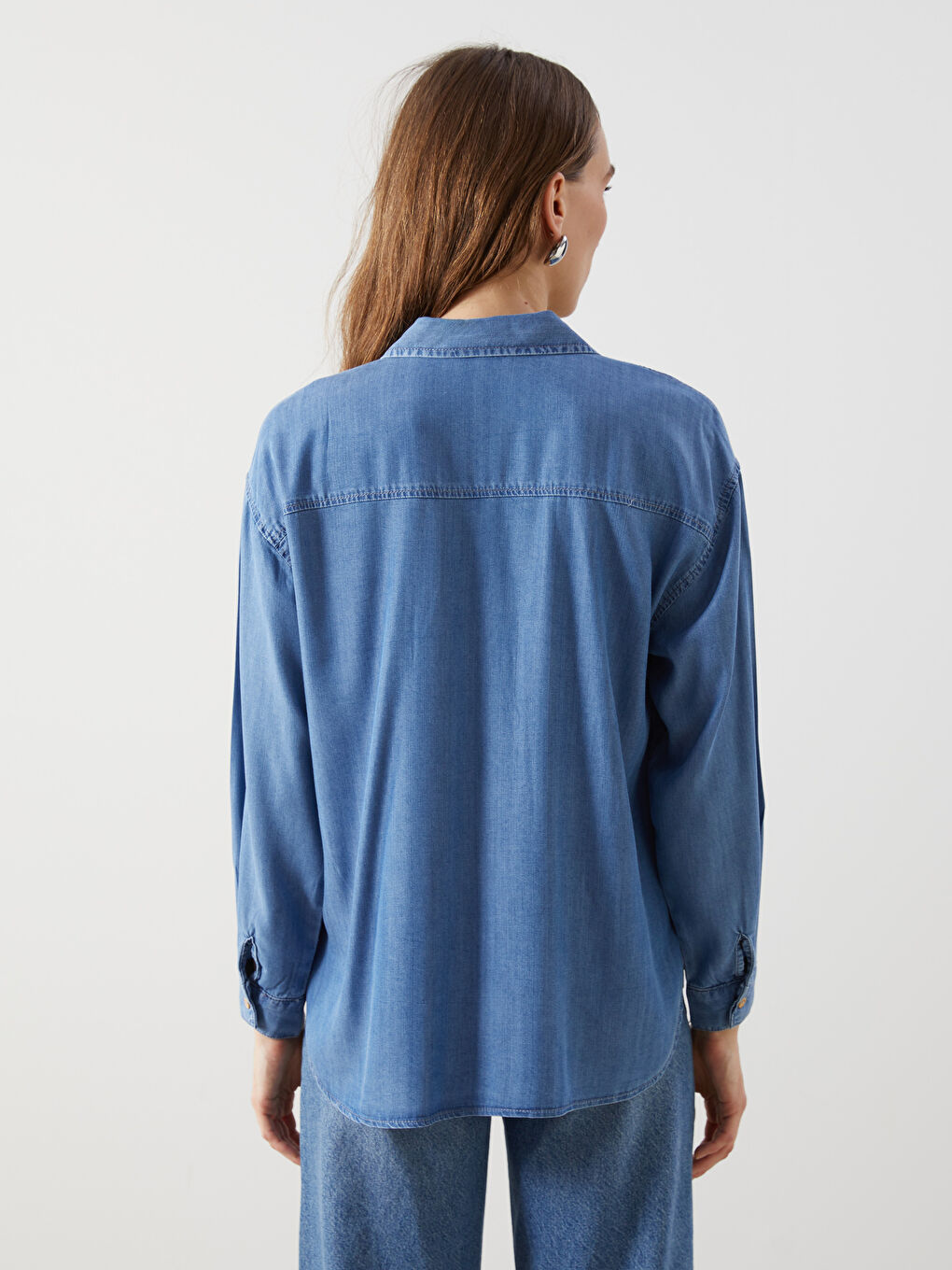 LCW ECO Indigo Oversize Kadın Jean Gömlek - 3