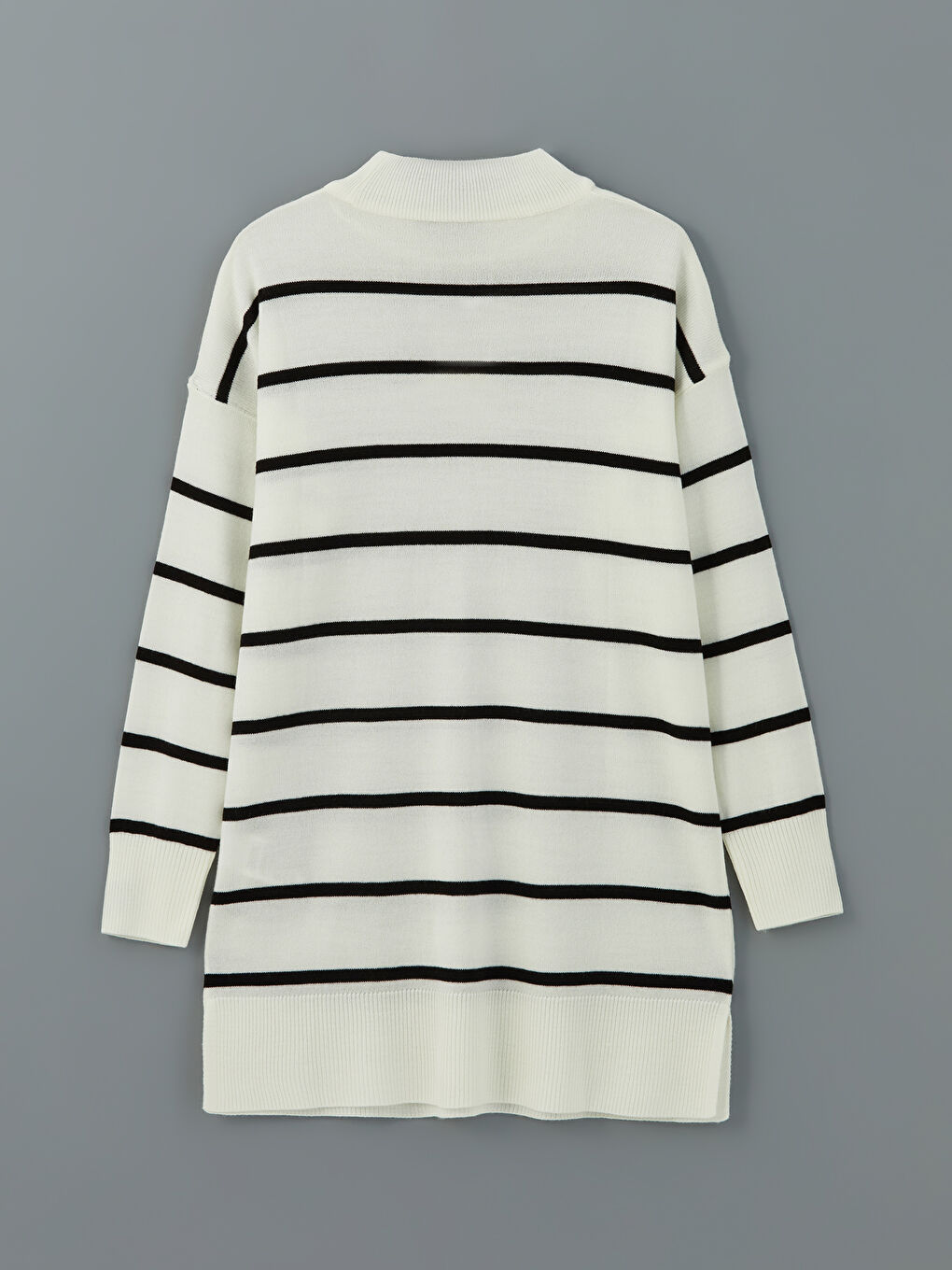 LCW Modest Ekru Dik Yaka Çizgili Kadın Triko Tunik - 5