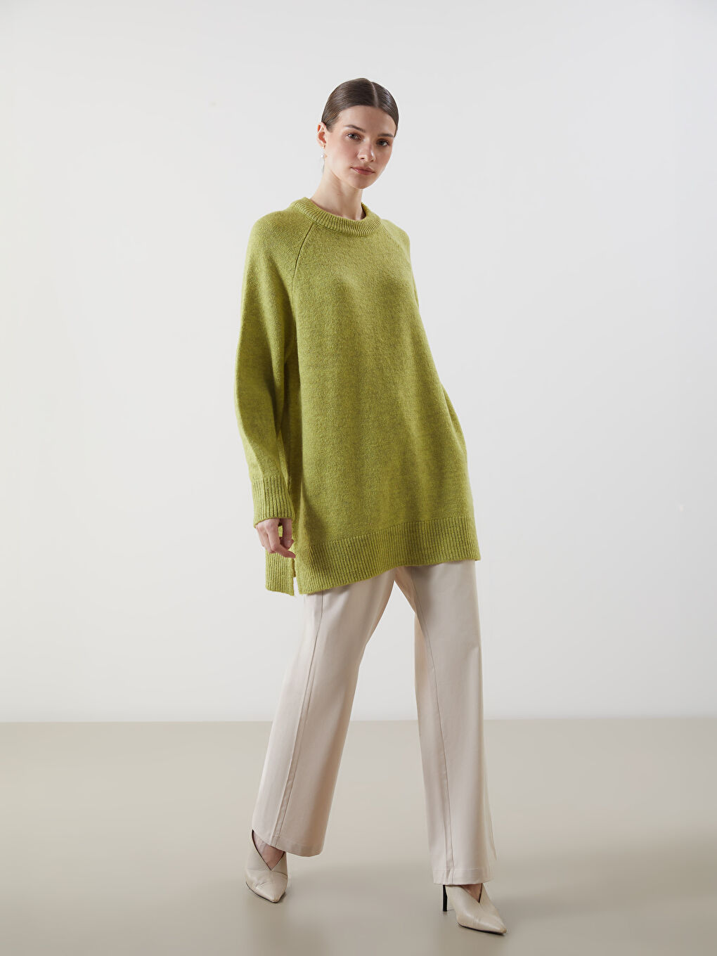 Yeşil Bisiklet Yaka Kadın Triko Tunik-1