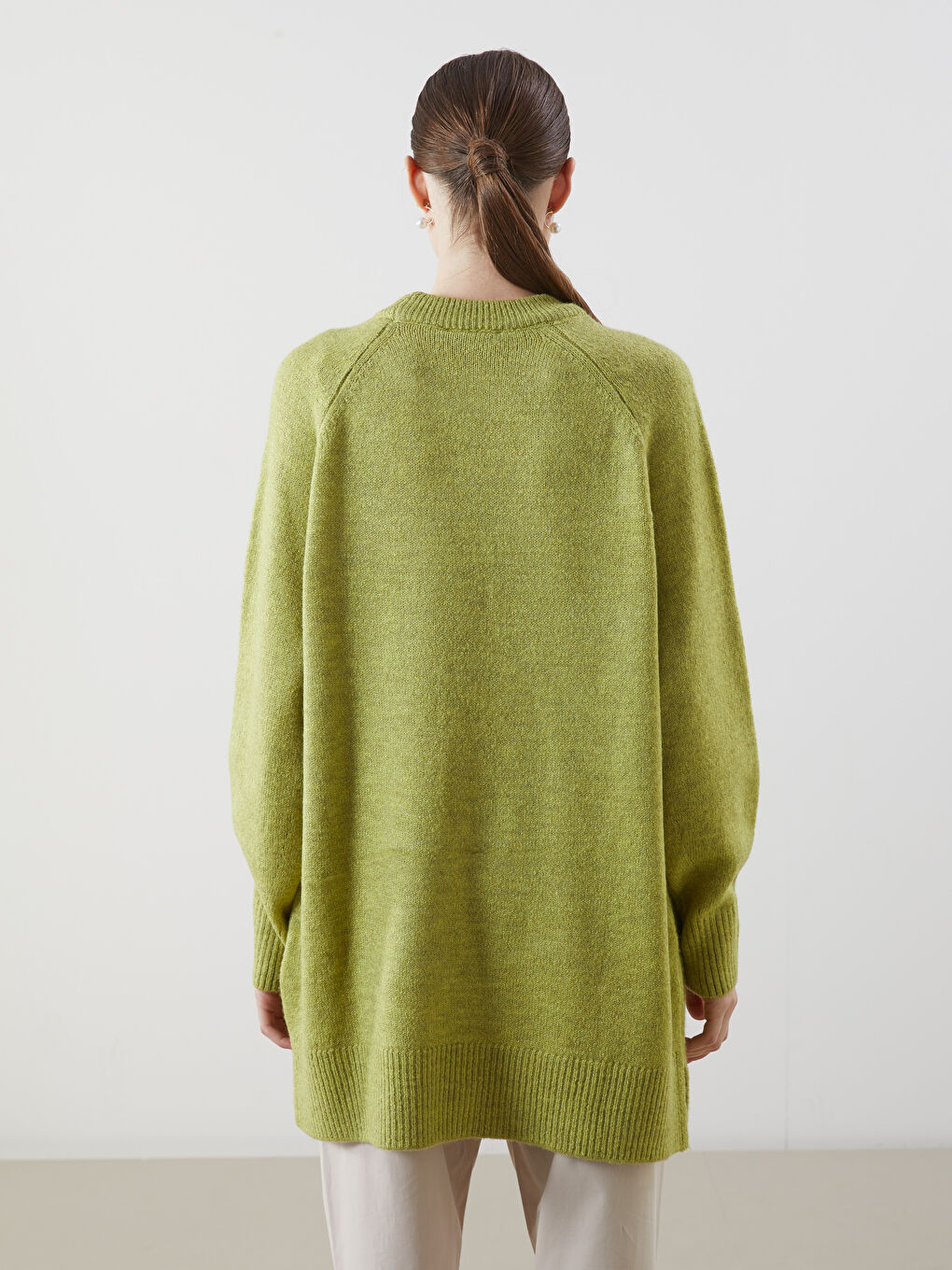 Yeşil Bisiklet Yaka Kadın Triko Tunik-3