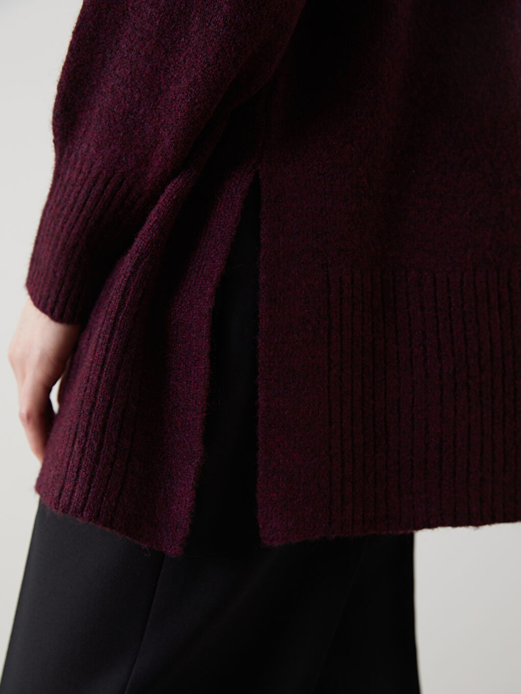 Mor Dik Yaka Oversize Kadın Triko Tunik-2