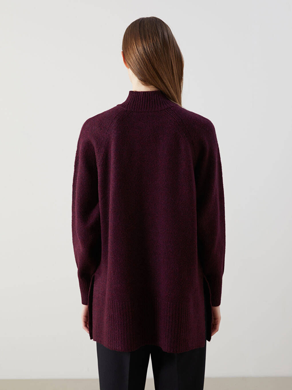 Mor Dik Yaka Oversize Kadın Triko Tunik-3