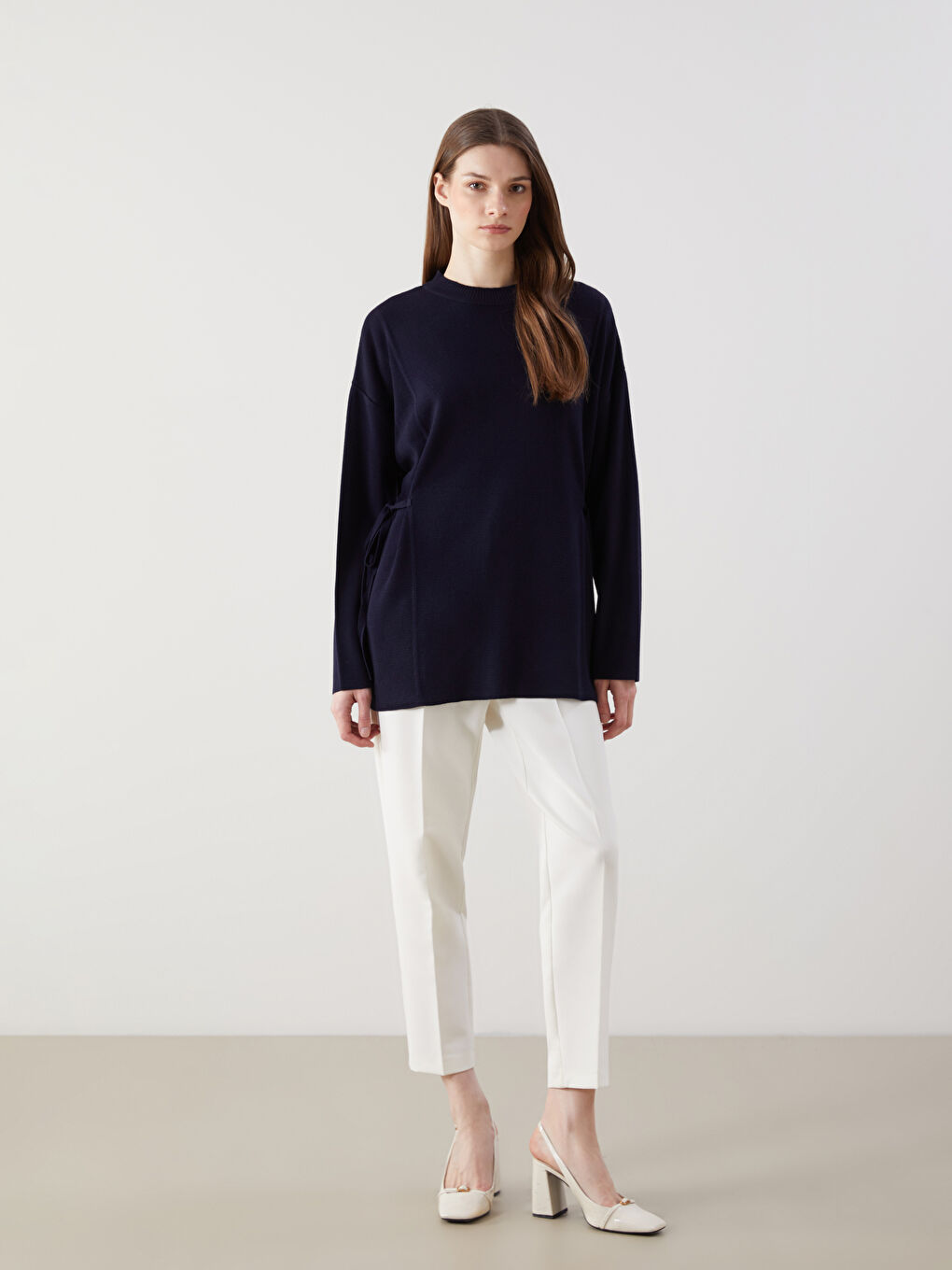 Lacivert Dik Yaka Oversize Kadın Triko Tunik-1