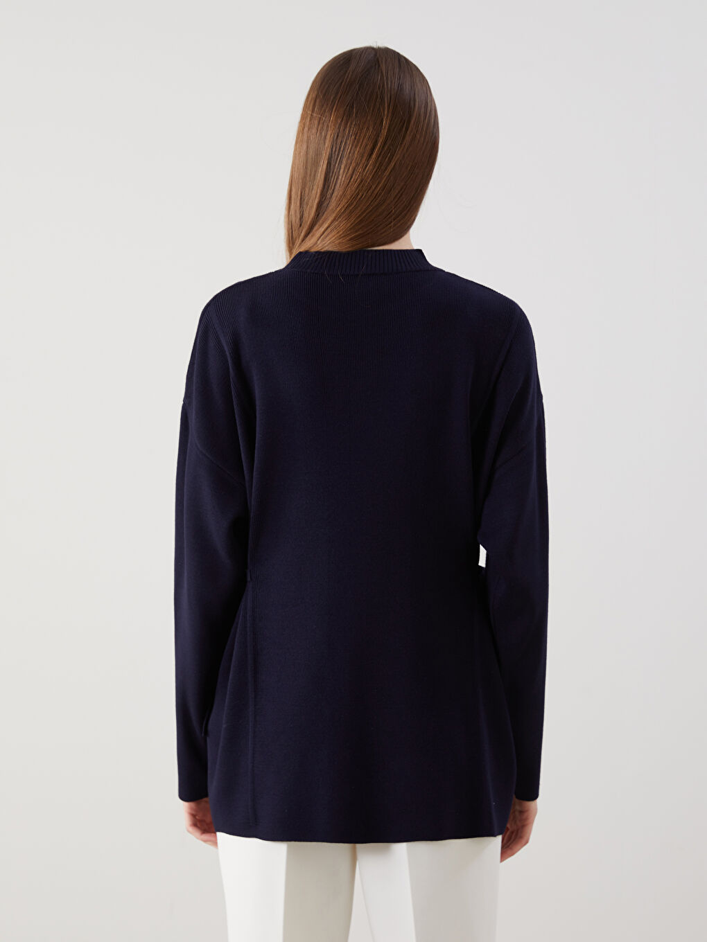 Lacivert Dik Yaka Oversize Kadın Triko Tunik-3