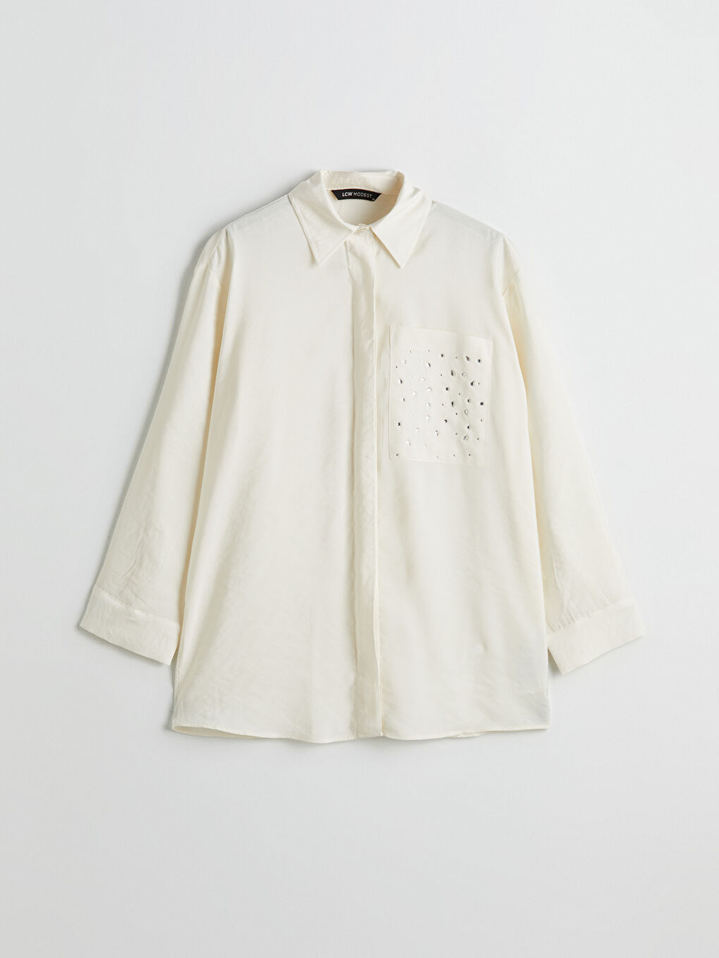 Ekru Taşlı Modal Karışımlı Kadın Gömlek Tunik-4