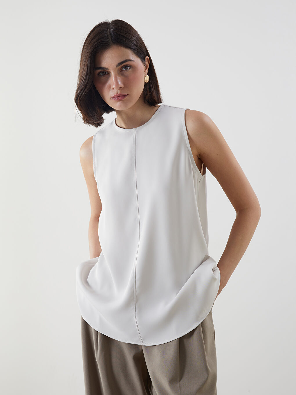 LCW Modest Bej Bisiklet Yaka Kadın Bluz