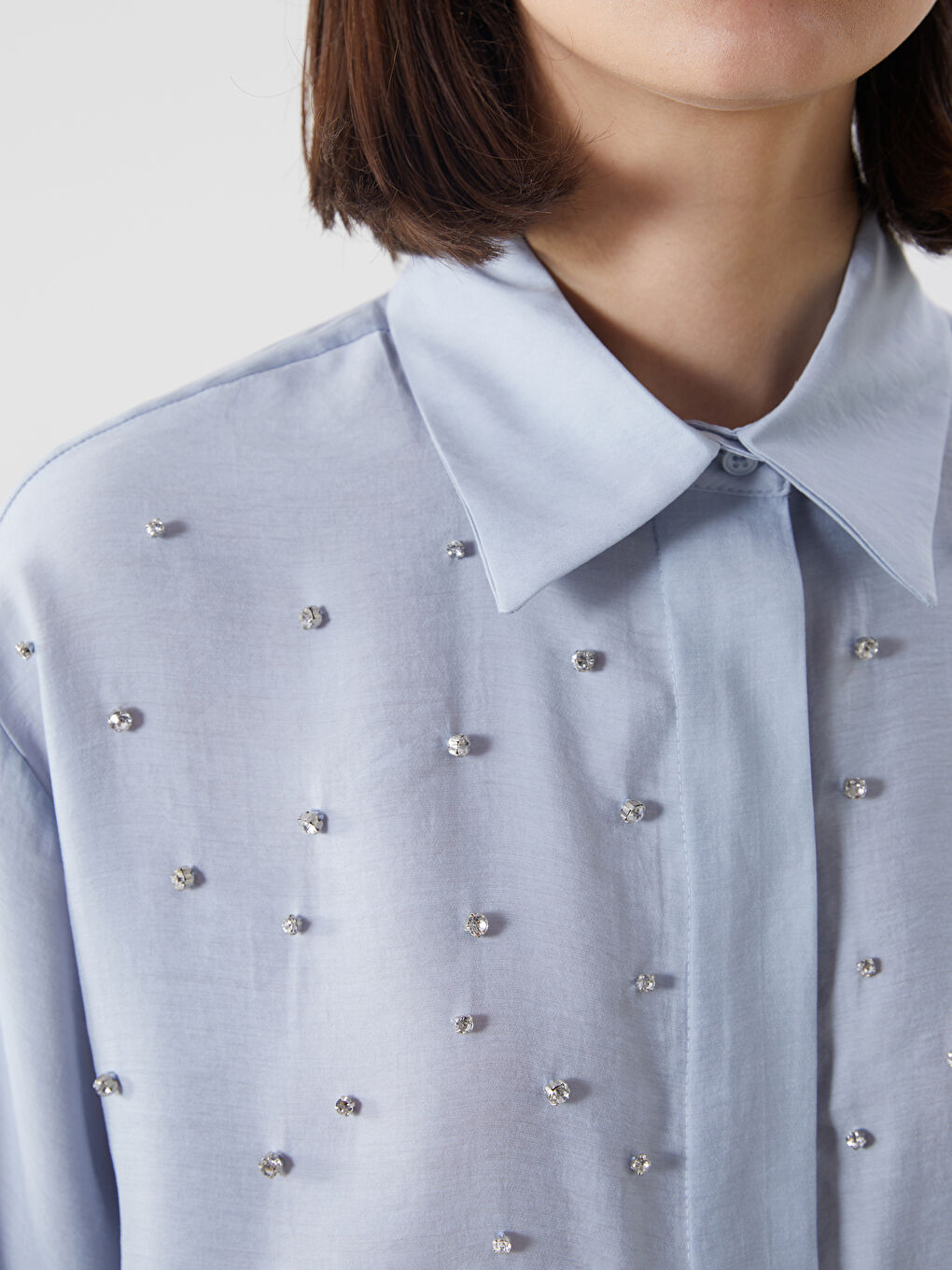 Mavi Taşlı Oversize Kadın Gömlek Tunik-2