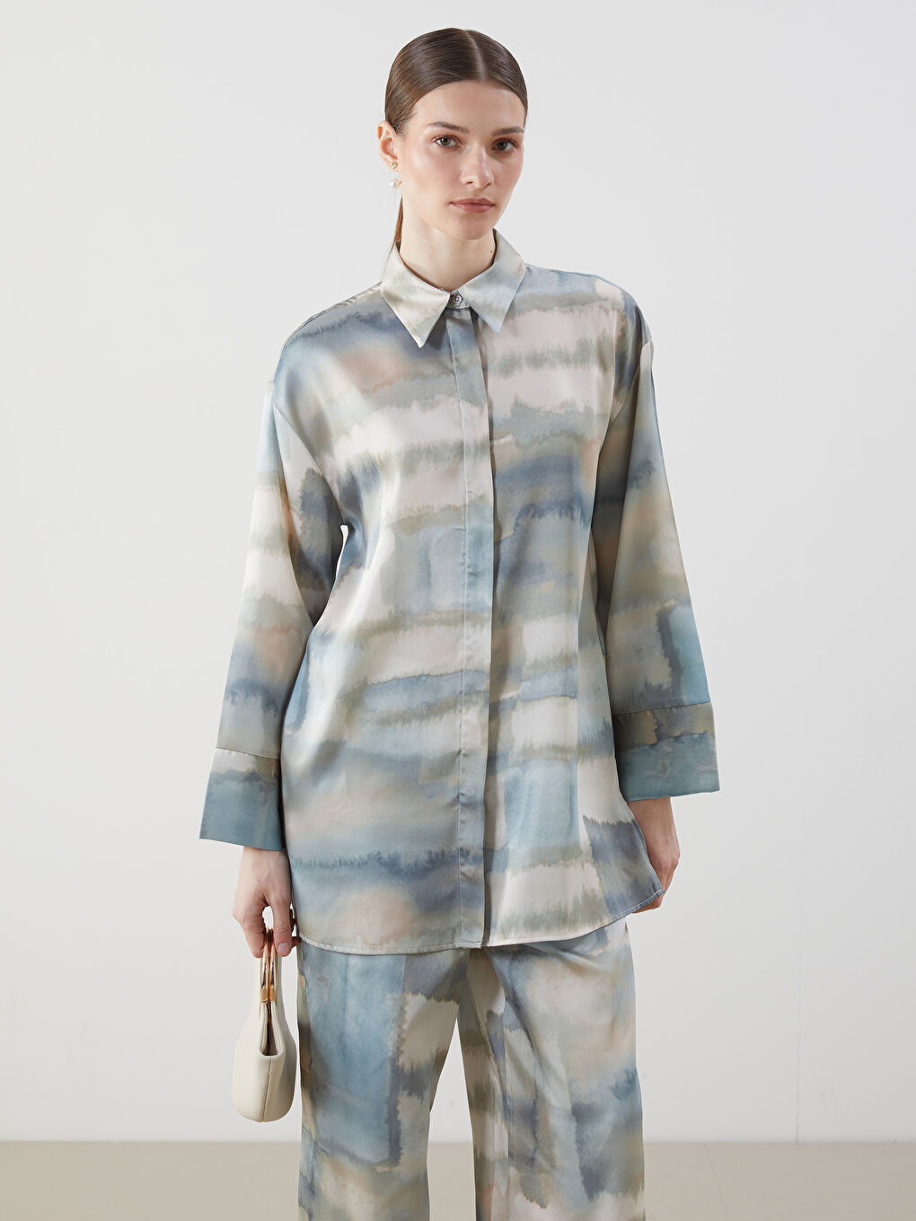 Karışık Desenli Saten Kadın Gömlek Tunik-2