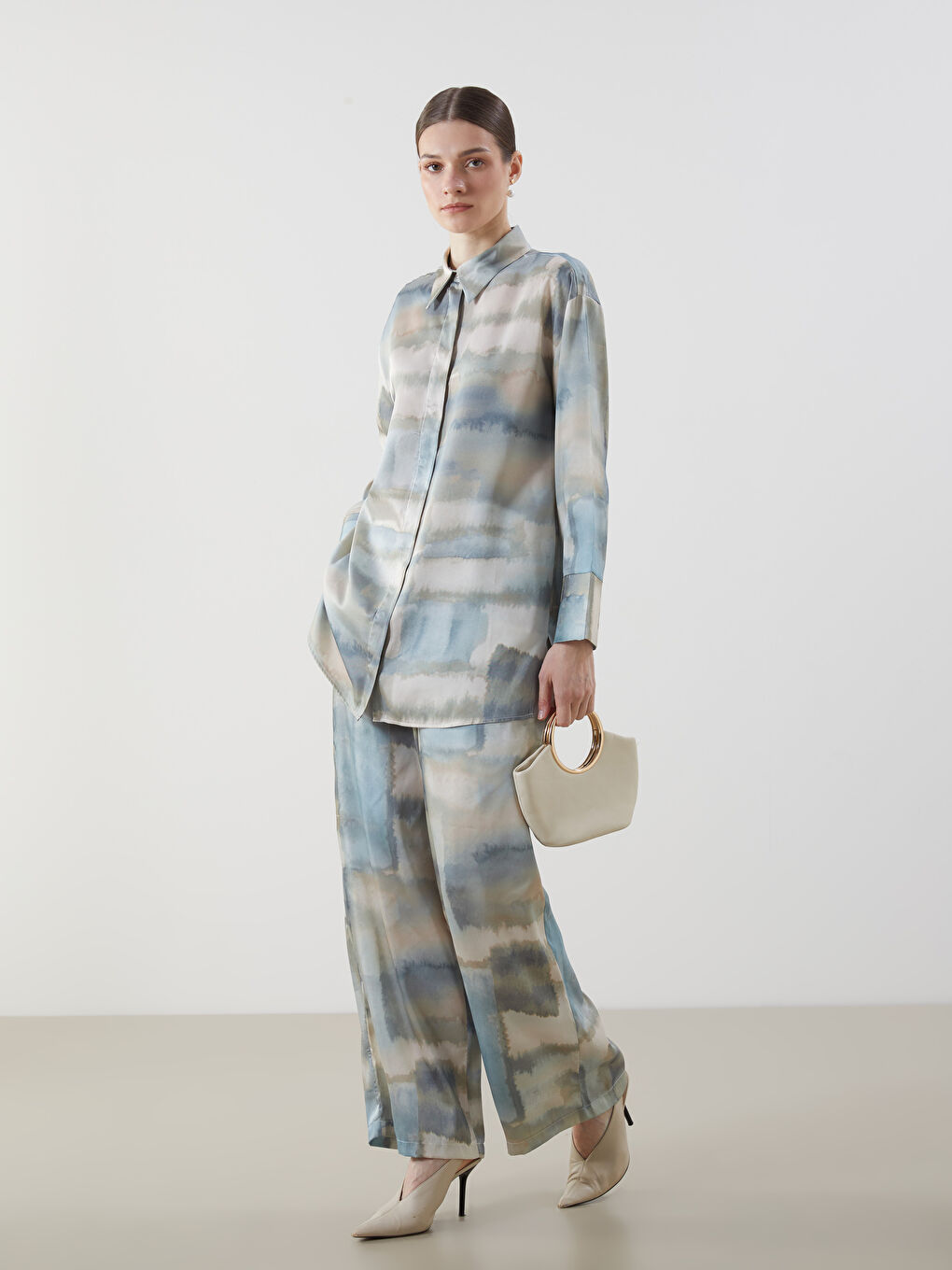 Karışık Desenli Saten Kadın Gömlek Tunik-3