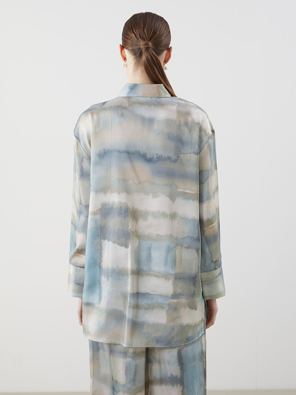 Karışık Desenli Saten Kadın Gömlek Tunik-5