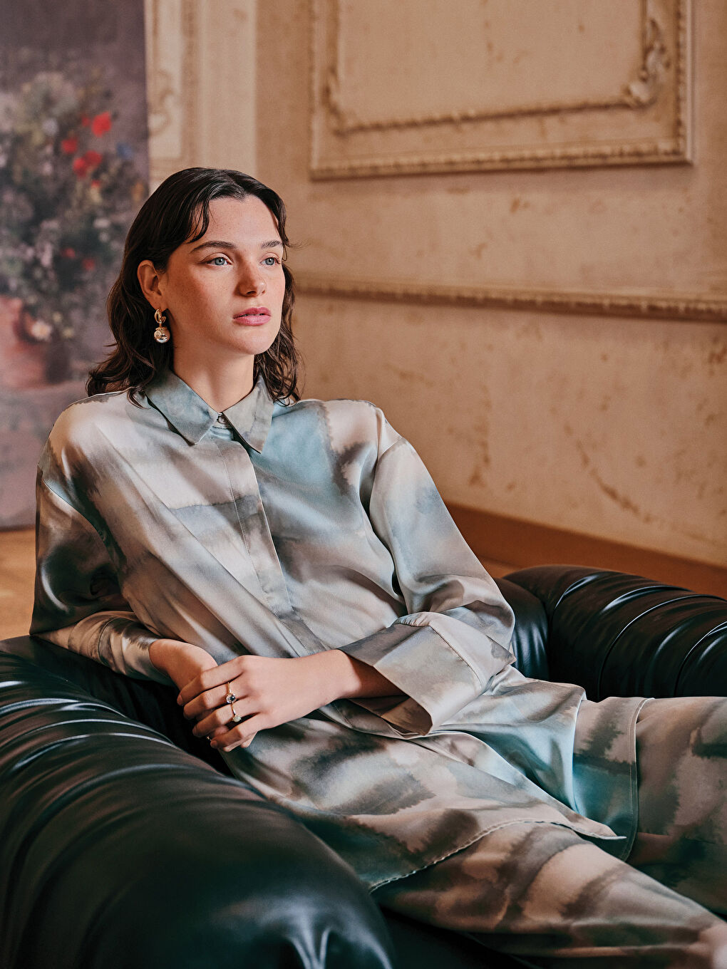 Karışık Desenli Saten Kadın Gömlek Tunik