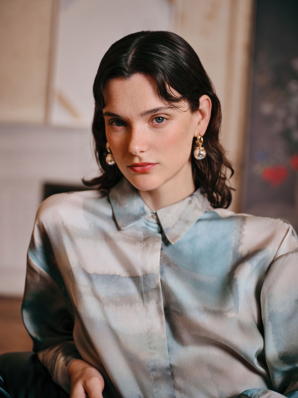 Karışık Desenli Saten Kadın Gömlek Tunik-1