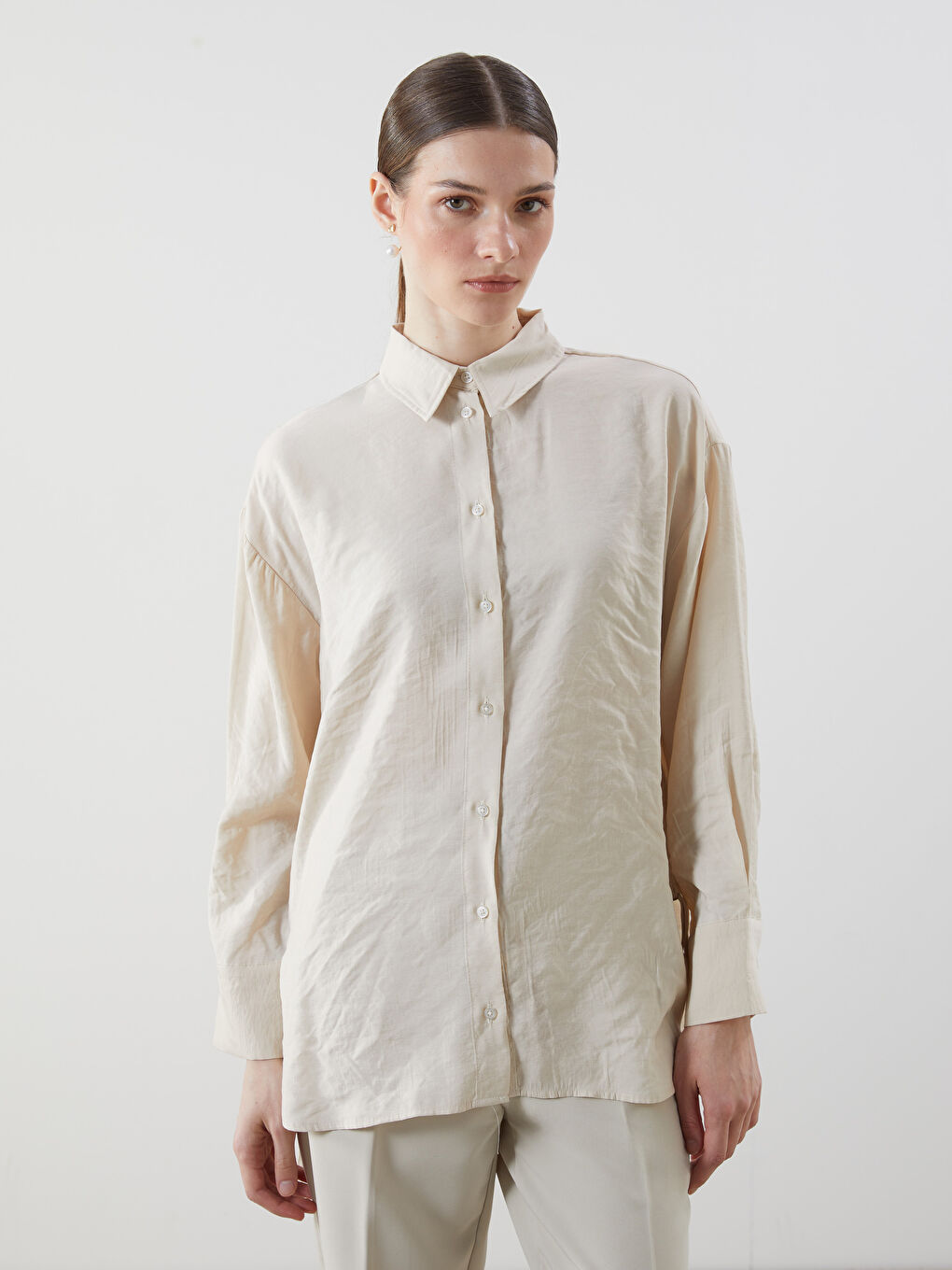 Bej Oversize Kadın Gömlek Tunik