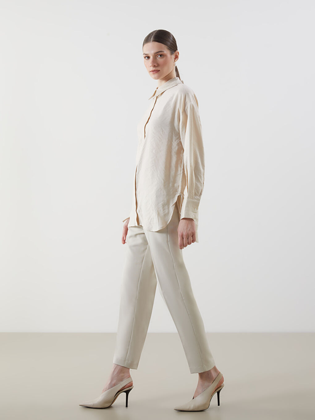 Bej Oversize Kadın Gömlek Tunik-1