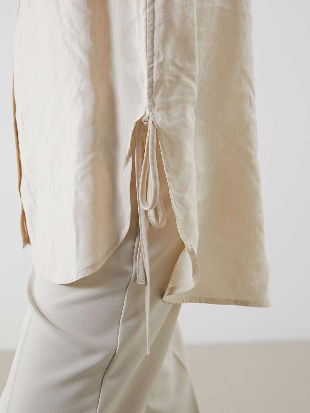 Bej Oversize Kadın Gömlek Tunik-2