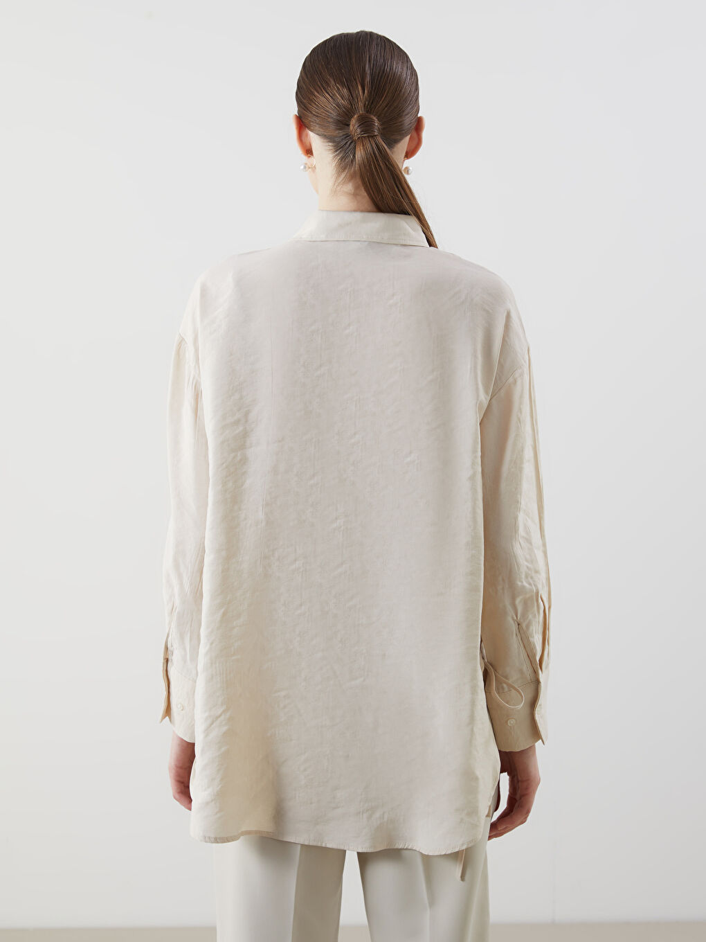 Bej Oversize Kadın Gömlek Tunik-3