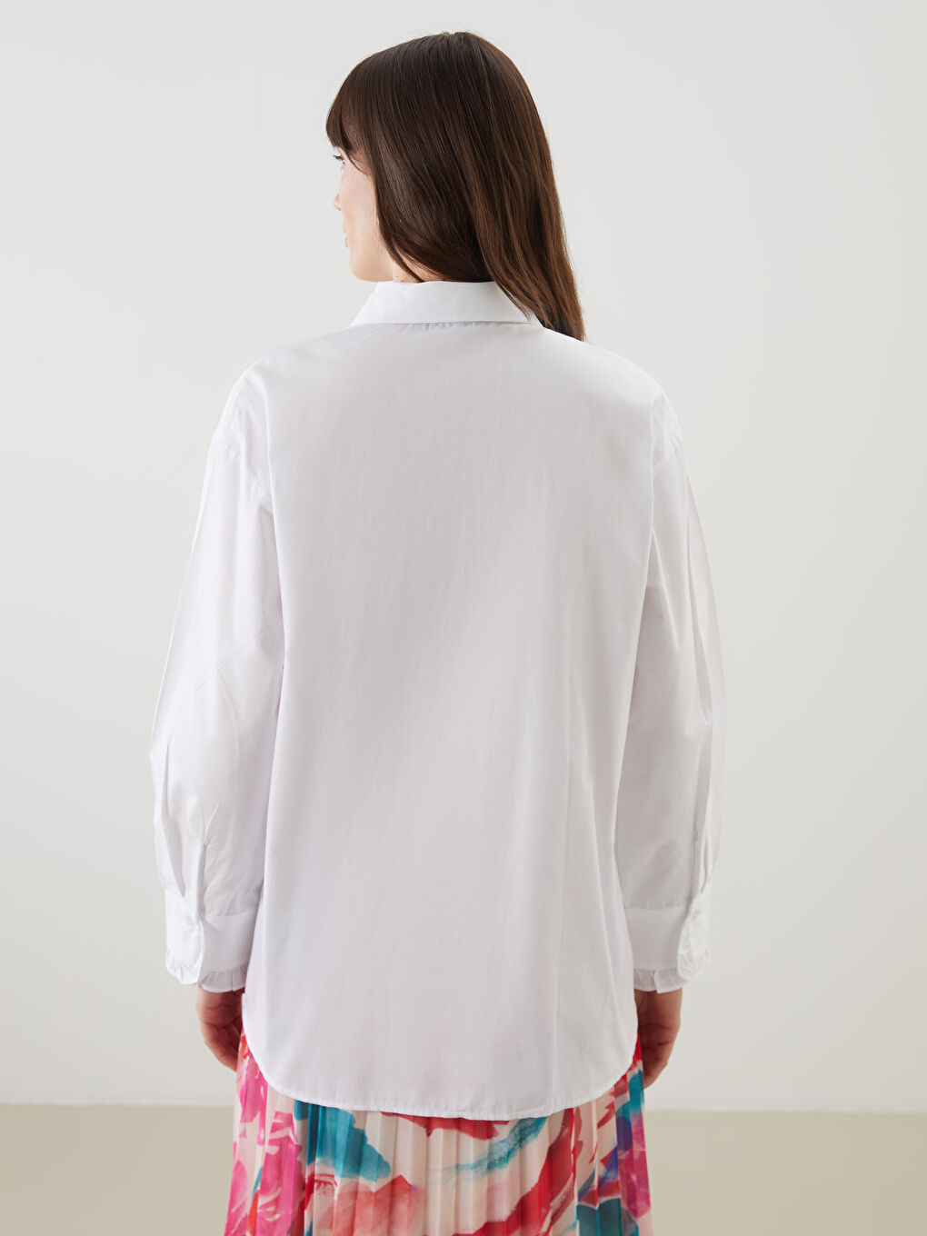 Ekru Fırfır Detaylı Poplin Kadın Gömlek Tunik-6