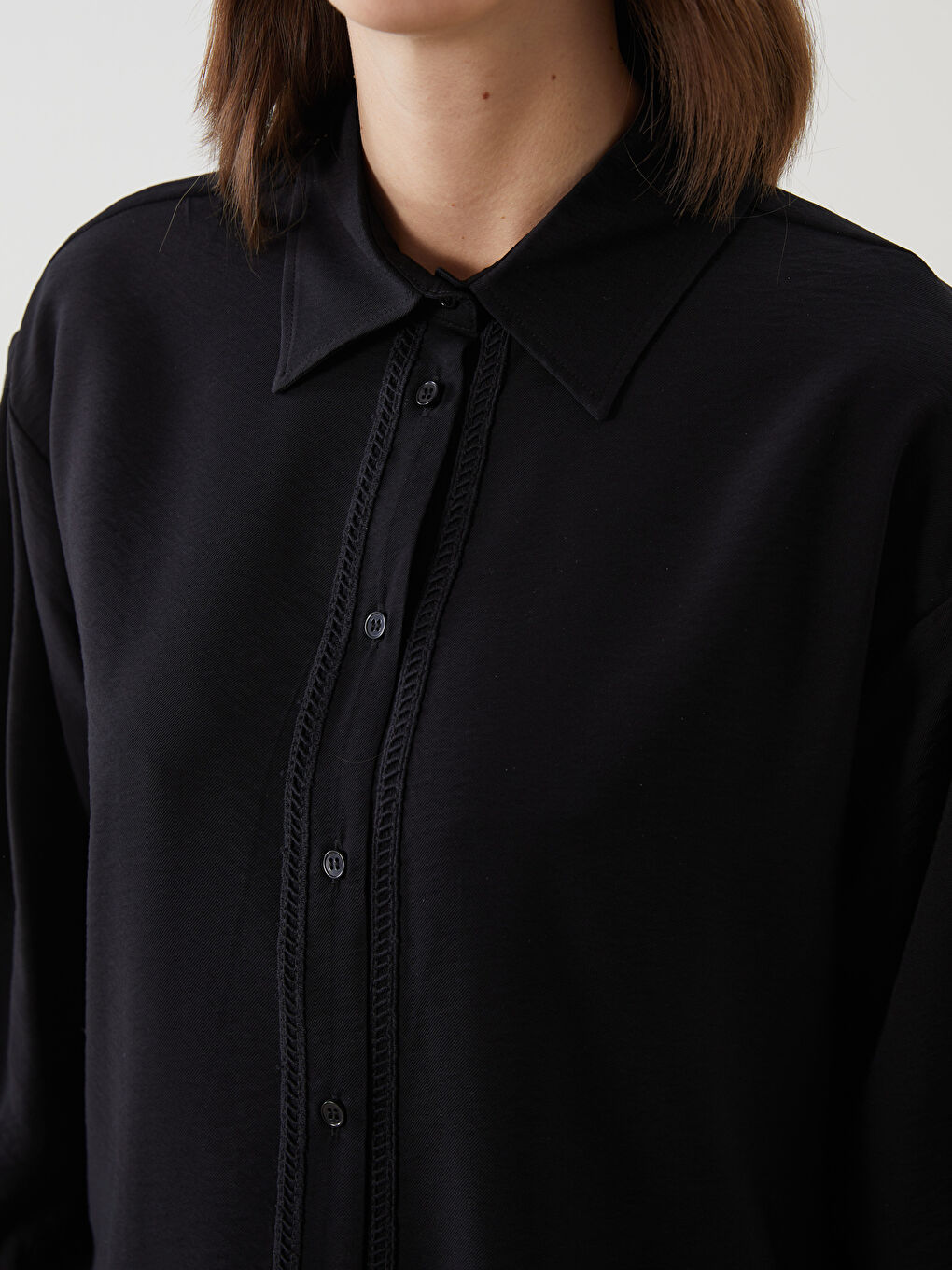 LCW Modest Siyah Oversize Kadın Gömlek Tunik - 2