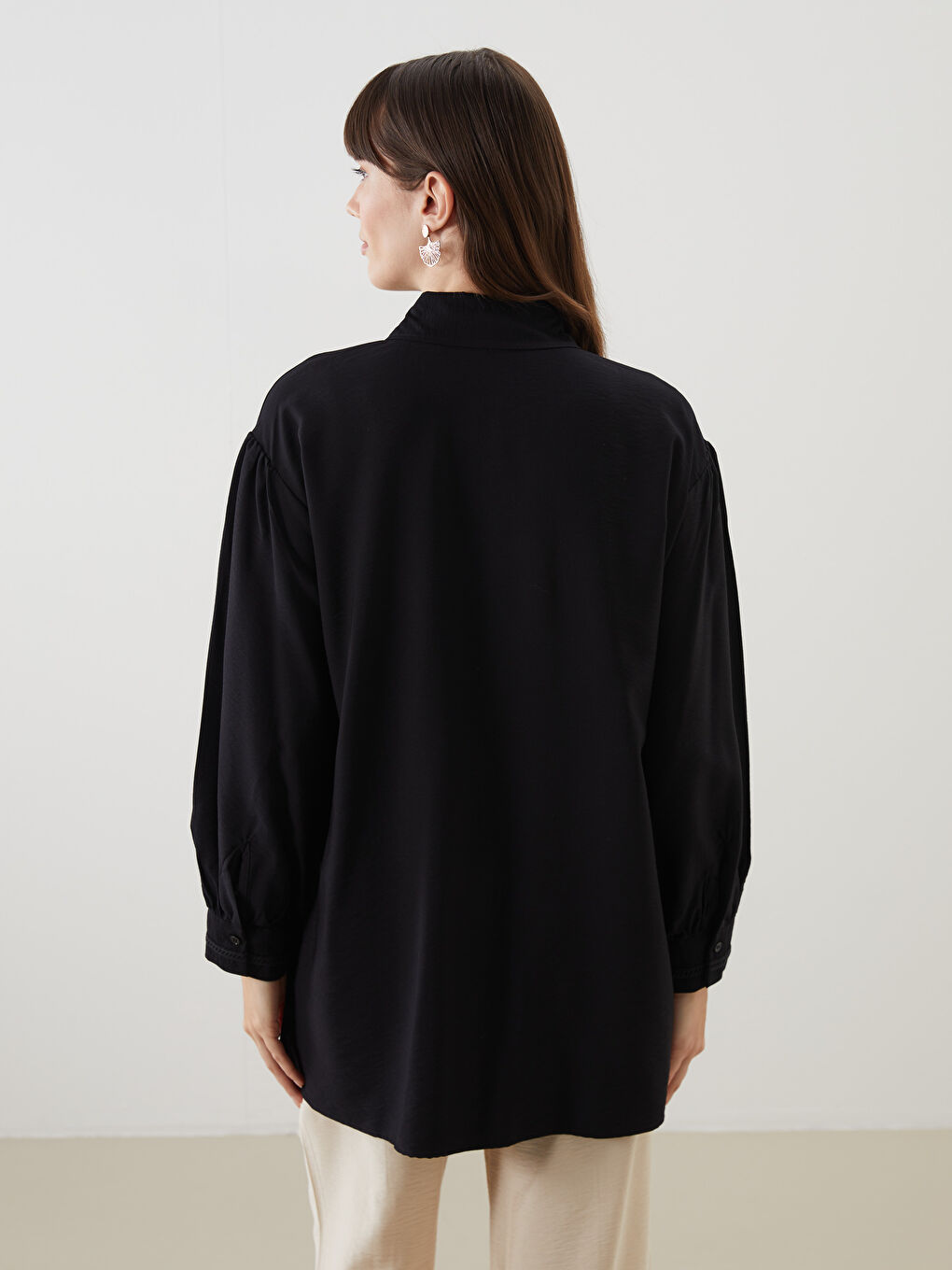 LCW Modest Siyah Oversize Kadın Gömlek Tunik - 3