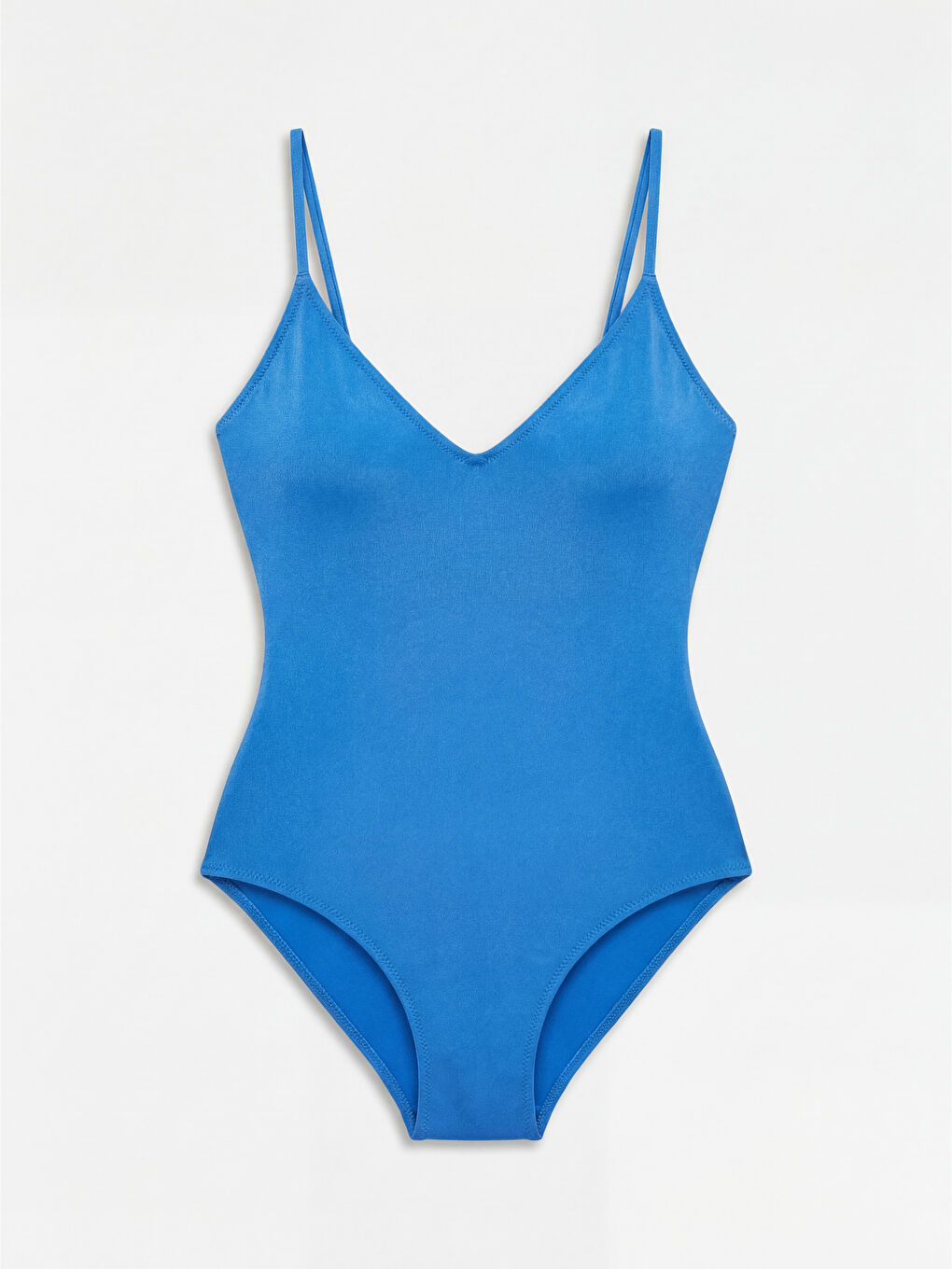 Mavi V Yaka Askılı Kadın Mayo