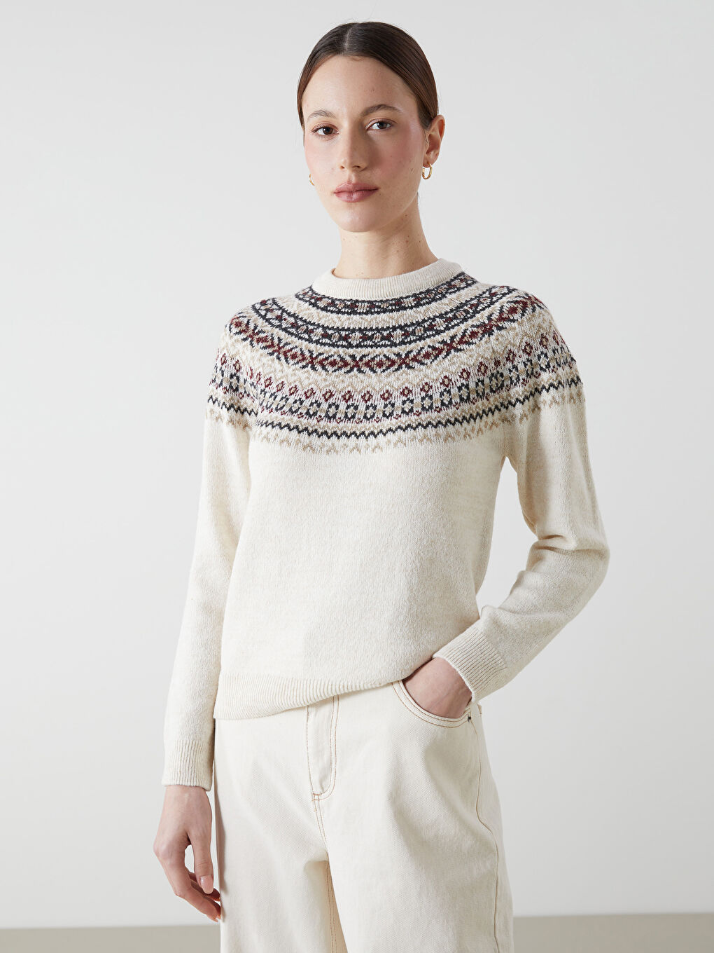 Crew Neck Patterned Women's Knitwear Sweater -S5LP03Z8-MXN