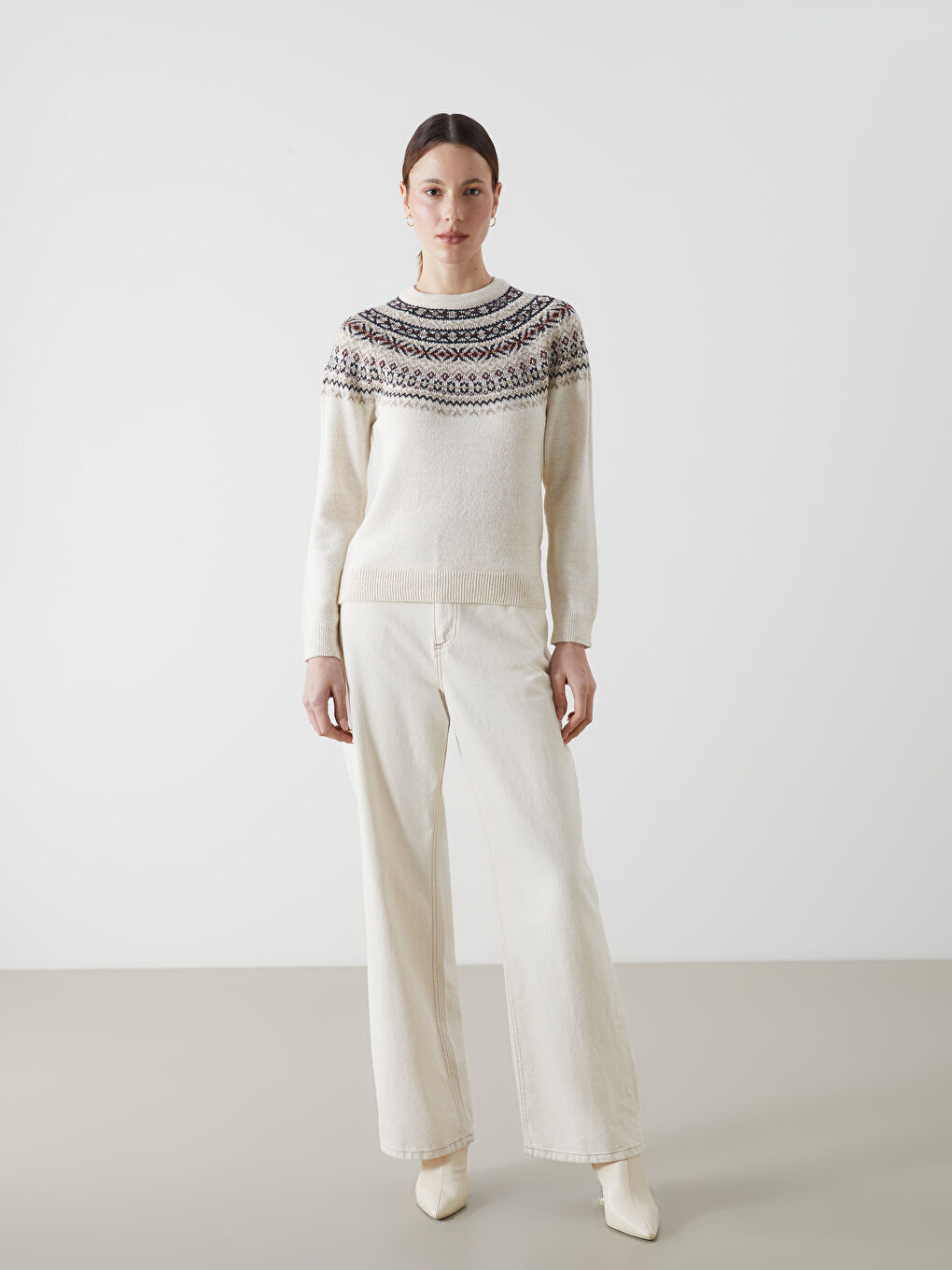 Crew Neck Patterned Women's Knitwear Sweater -S5LP03Z8-MXN