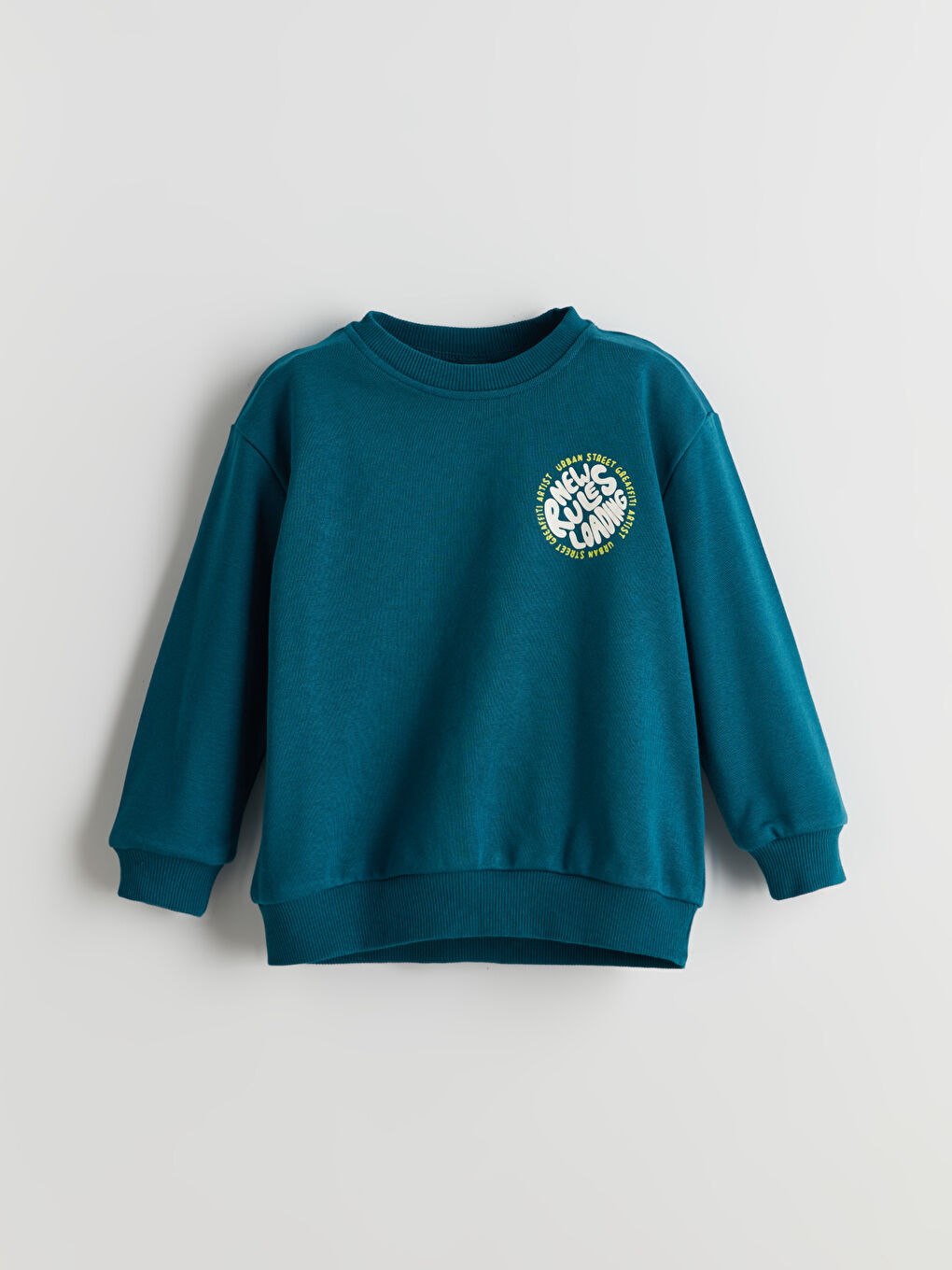 Petrol Bisiklet Yaka Baskılı Erkek Çocuk Sweatshirt