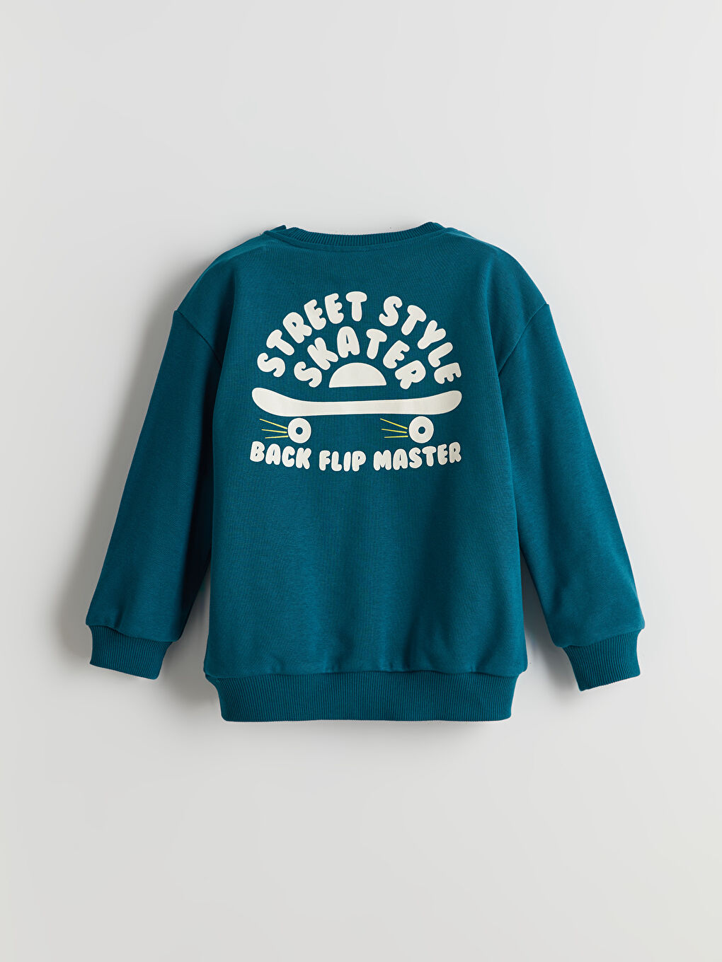 Petrol Bisiklet Yaka Baskılı Erkek Çocuk Sweatshirt-1