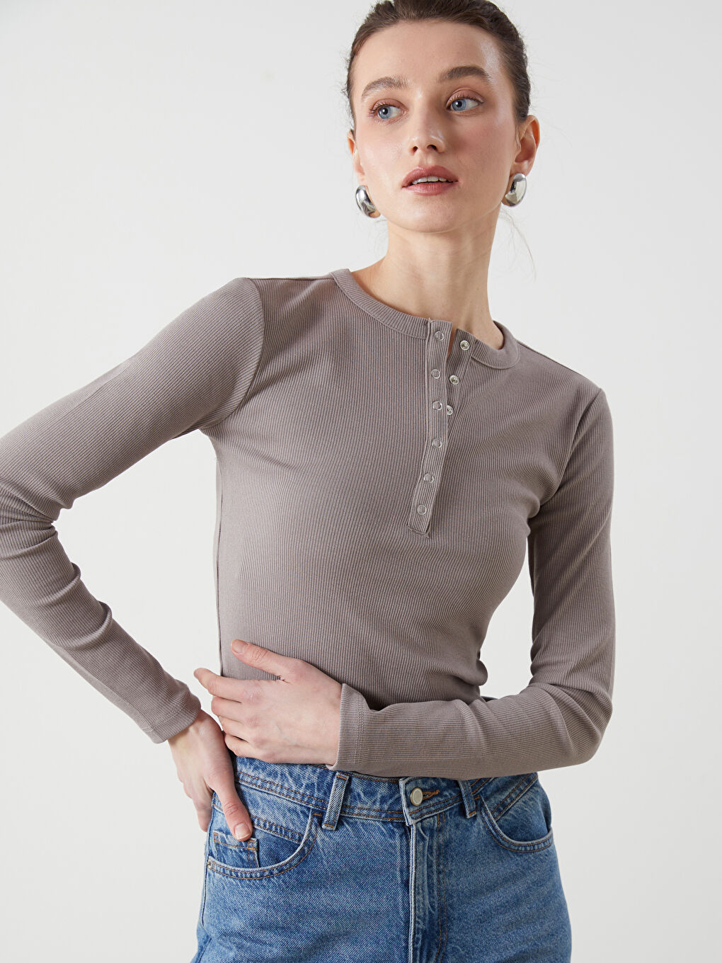 Crew Neck Textured Women's Body -S5LP49Z8-GY7