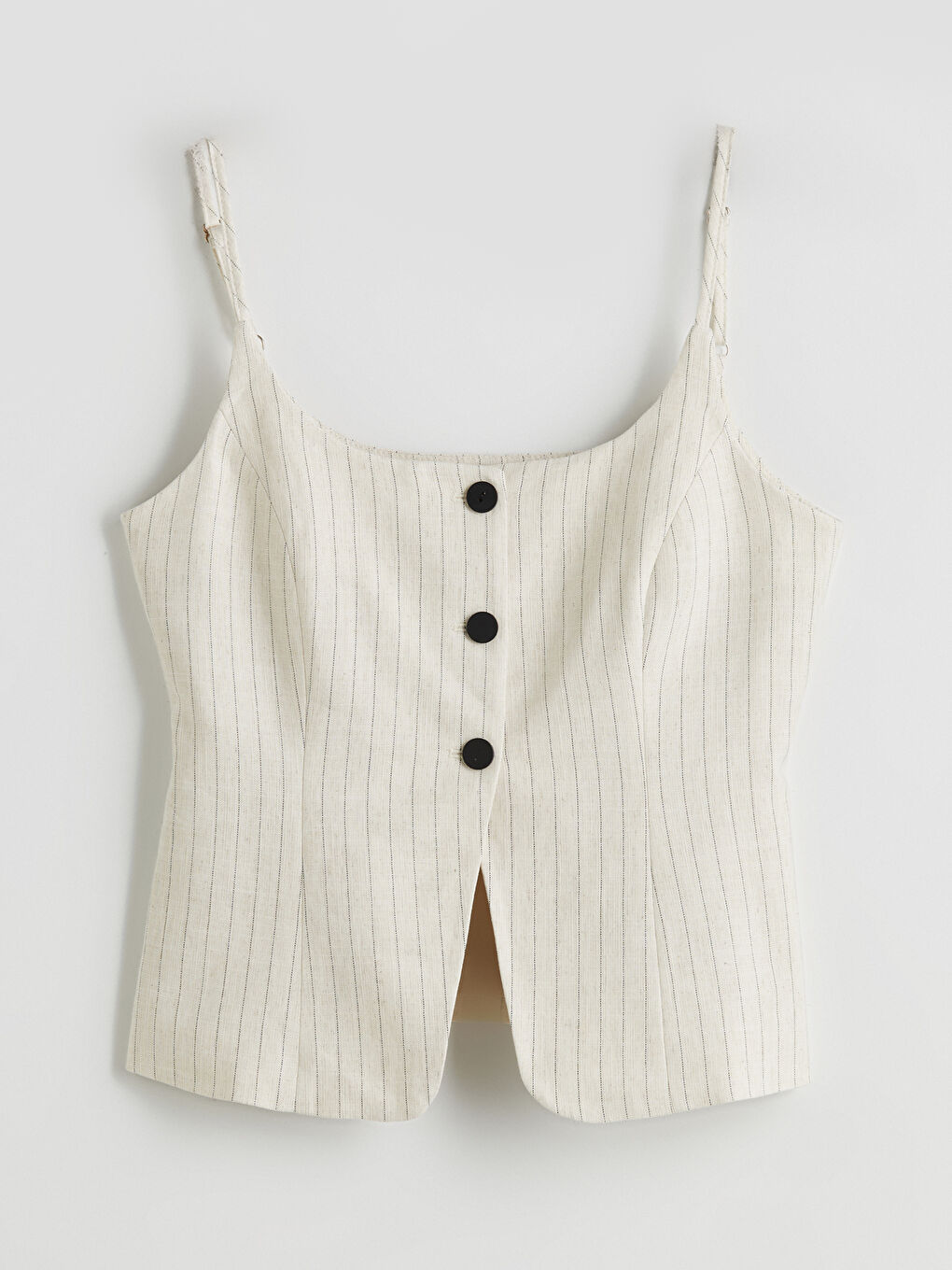 Bej Çizgili Keten Karışımlı Kadın Klasik Yelek-4