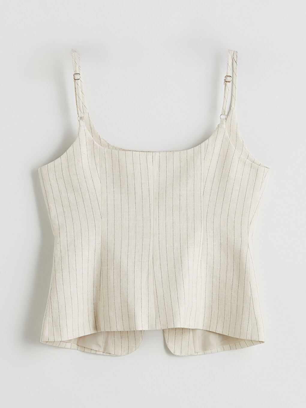 Bej Çizgili Keten Karışımlı Kadın Klasik Yelek-5