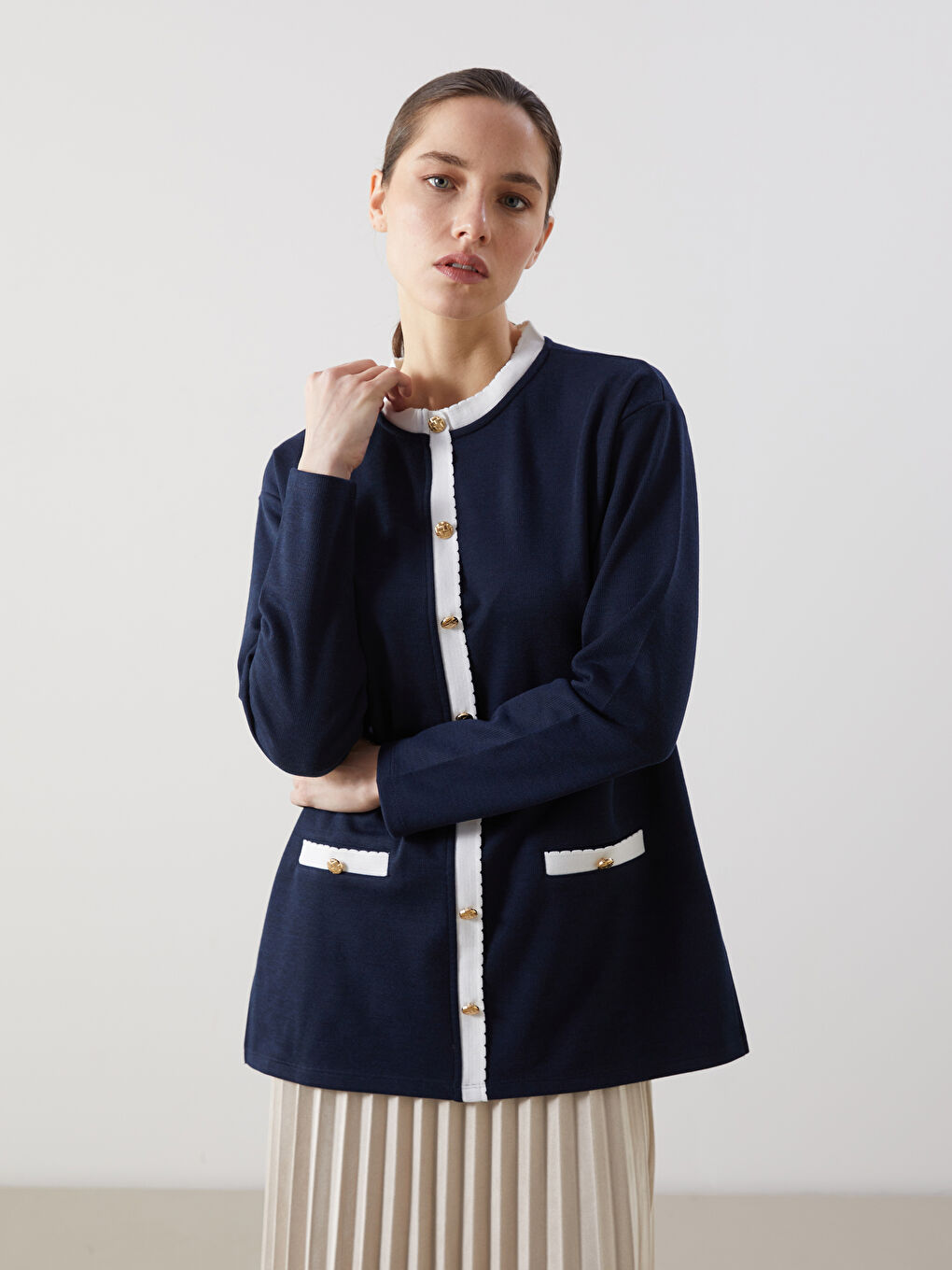 Lacivert Bisiklet Yaka Kadın Tunik