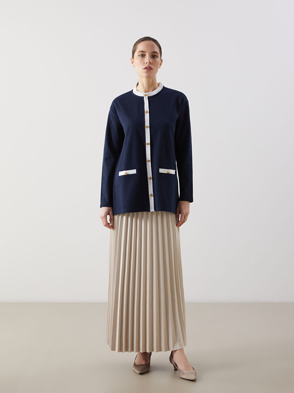 Lacivert Bisiklet Yaka Kadın Tunik-1