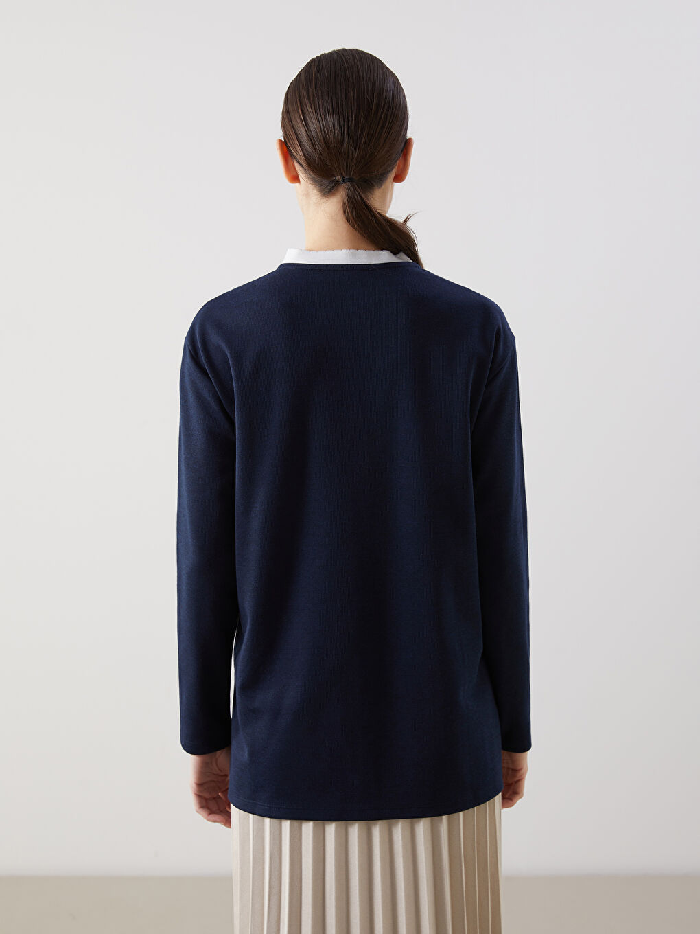 Lacivert Bisiklet Yaka Kadın Tunik-3