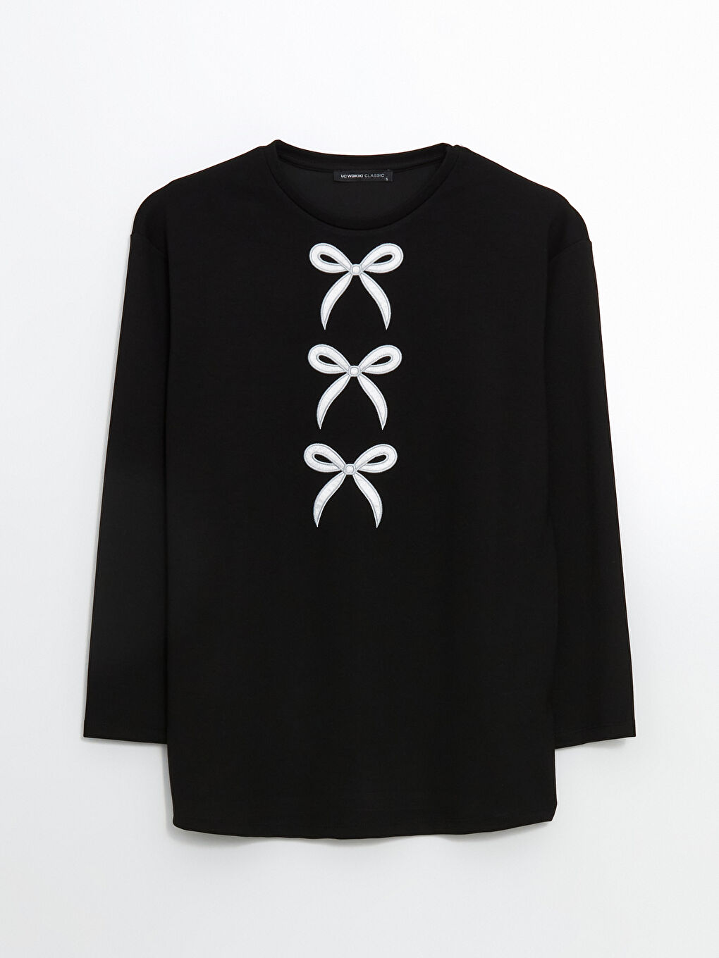 Siyah Bisiklet Yaka Kurdele Baskılı Kadın Tunik-4