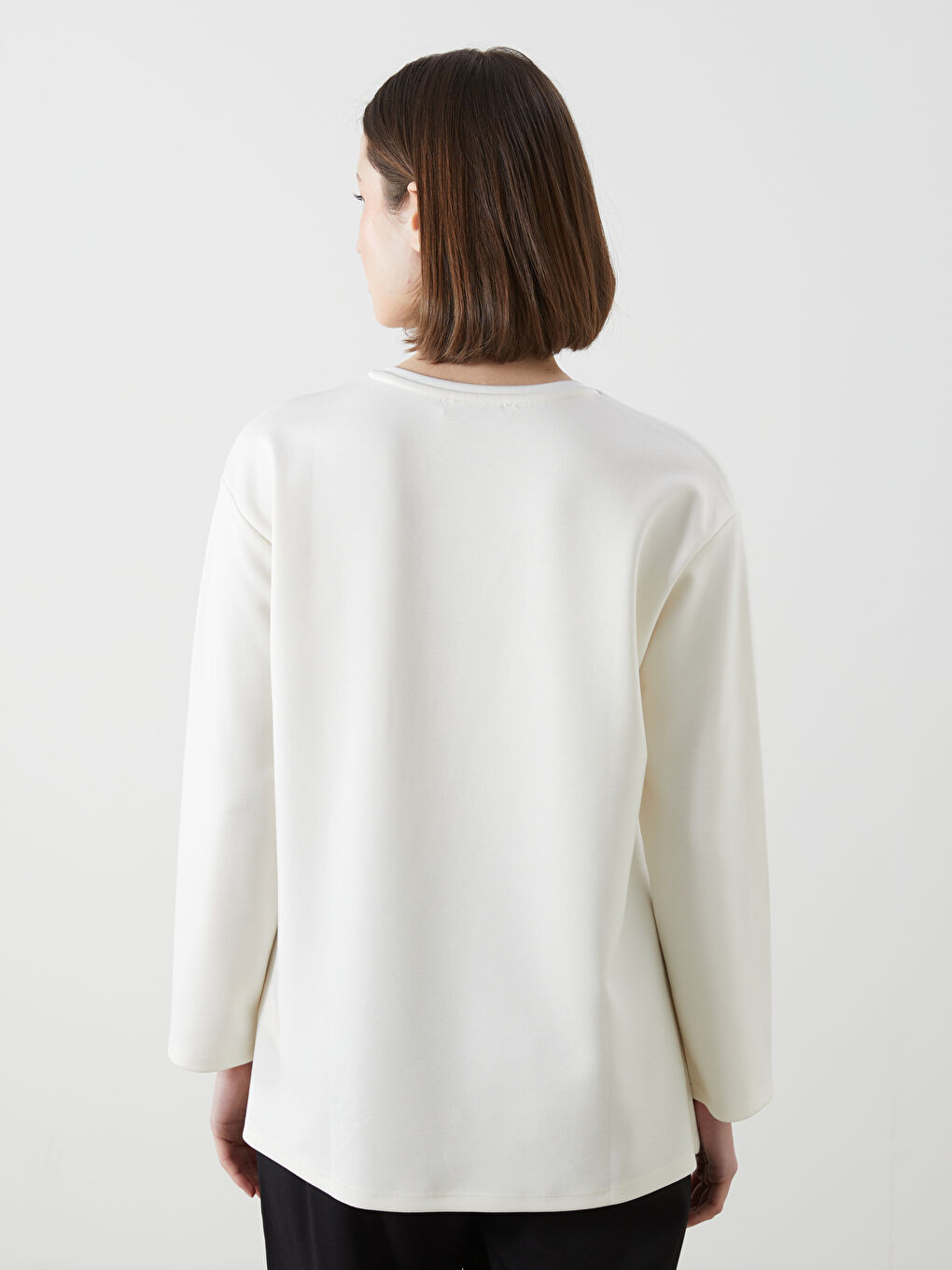 Ekru Bisiklet Yaka Kurdele Baskılı Kadın Tunik-3