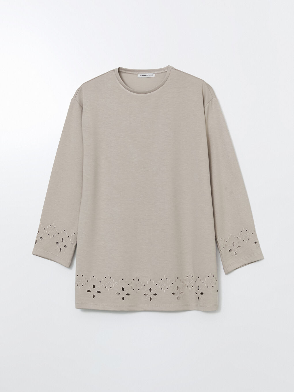 Gri Bisiklet Yaka Nakışlı Kadın Tunik-4