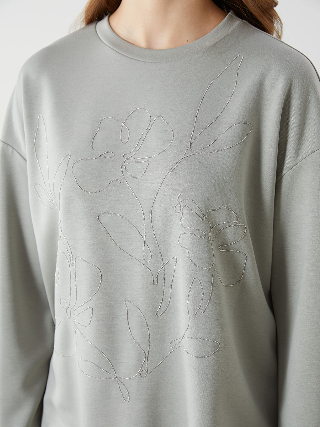 Haki Bisiklet Yaka Kadın Sweatshirt Tunik-2