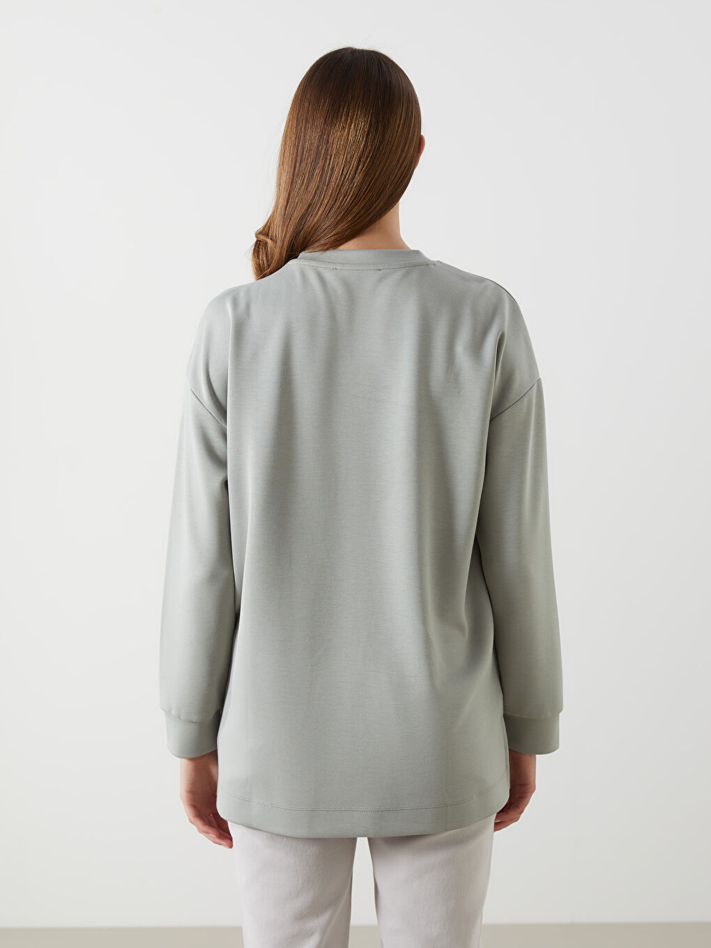 Haki Bisiklet Yaka Kadın Sweatshirt Tunik-3