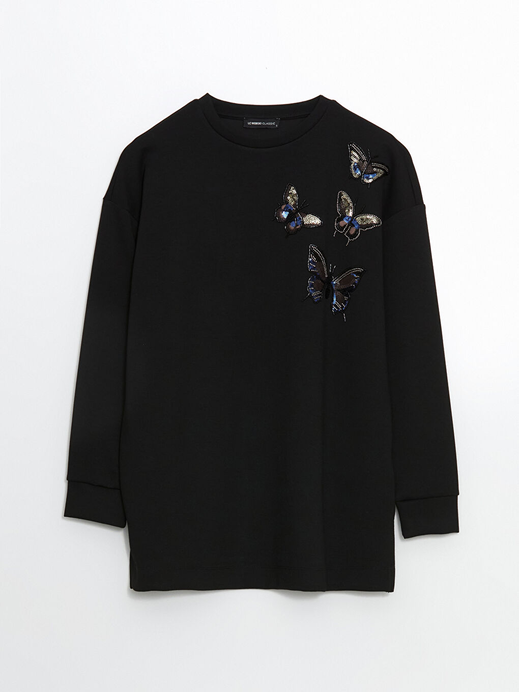 Siyah Bisiklet Yaka Kelebek İşlemeli Kadın Tunik-4