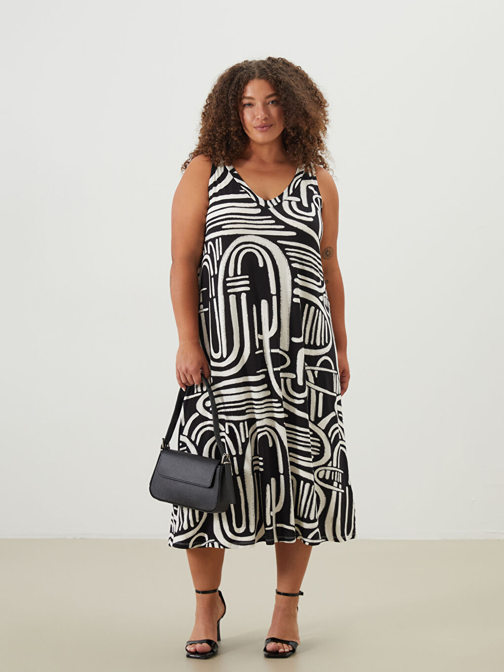 V-Neck Patterned Women's Dress -S5LP84Z8-LQJ
