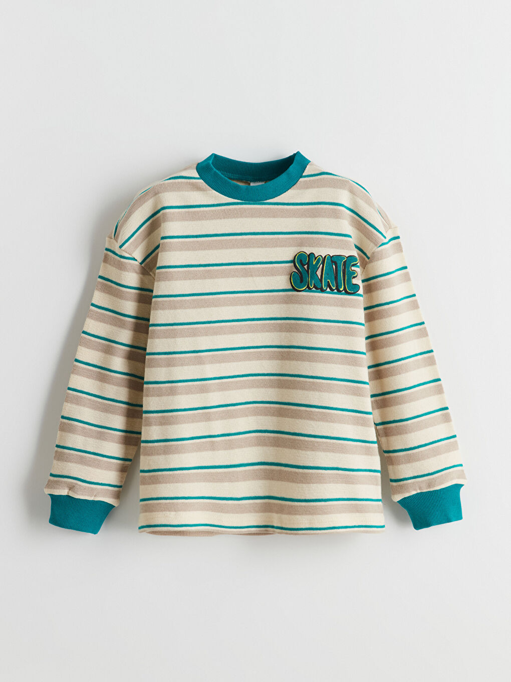 Bej Bisiklet Yaka Baskılı Erkek Çocuk Tişört