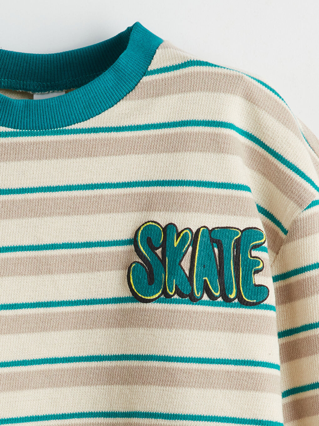 Bej Bisiklet Yaka Baskılı Erkek Çocuk Tişört-1