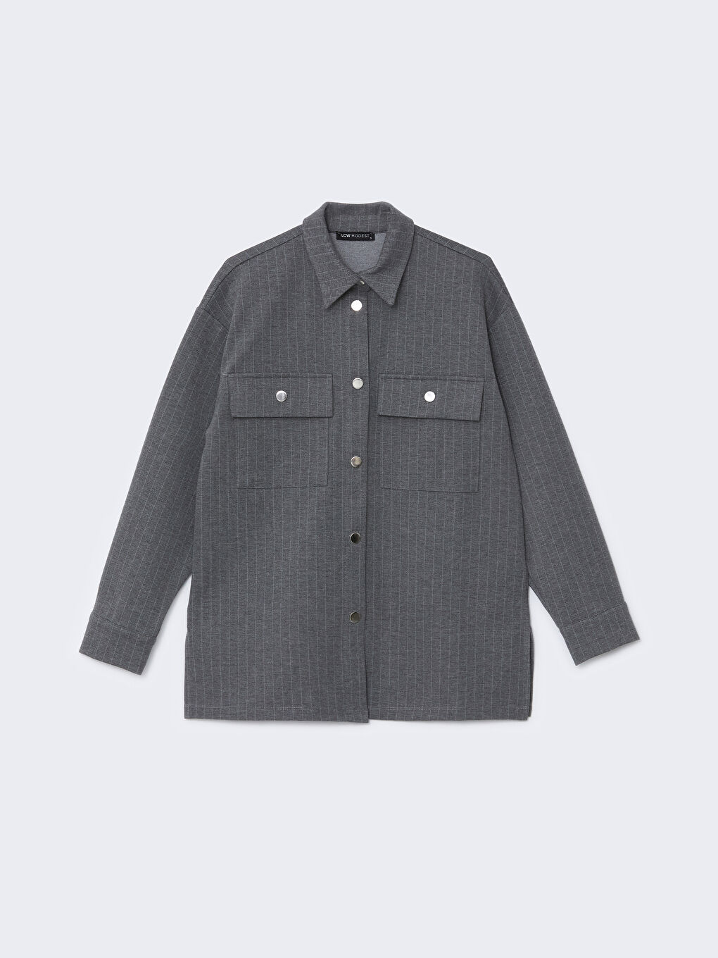 Gri Çizgili Oversize Kadın Gömlek Ceket-4