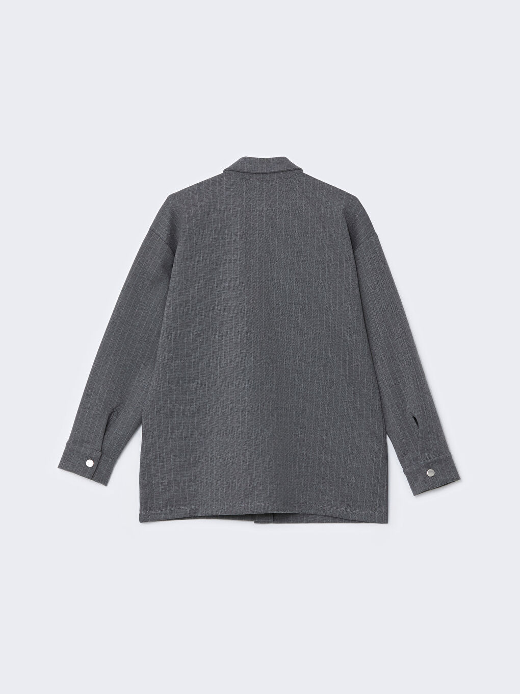 Gri Çizgili Oversize Kadın Gömlek Ceket-5
