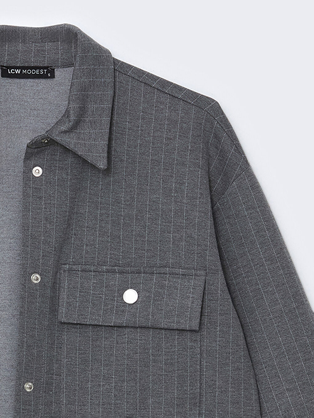 Gri Çizgili Oversize Kadın Gömlek Ceket-6