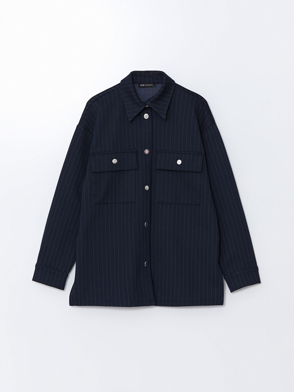 LCW Modest Lacivert Çizgili Oversize Kadın Gömlek Ceket - 4
