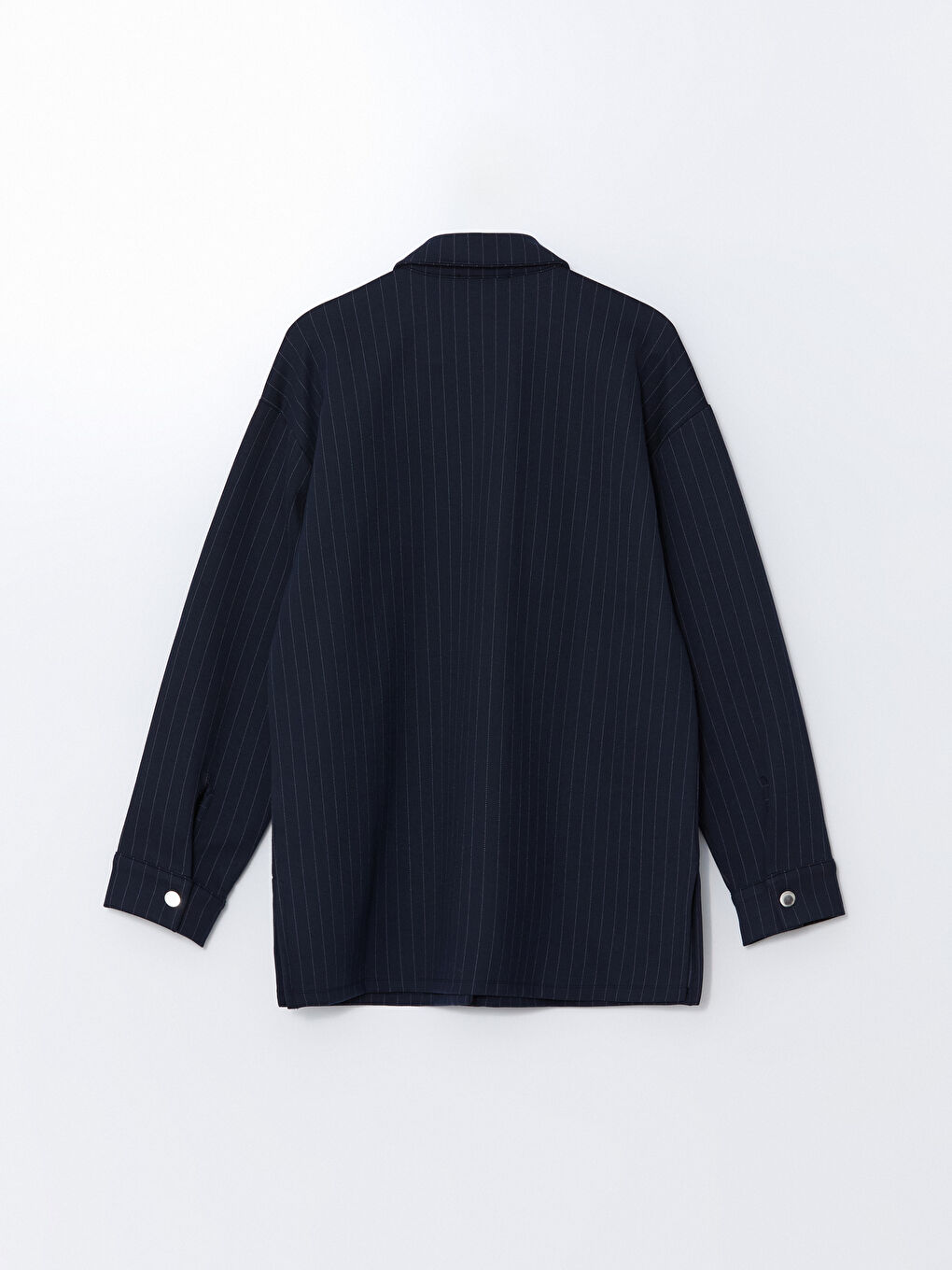 LCW Modest Lacivert Çizgili Oversize Kadın Gömlek Ceket - 5